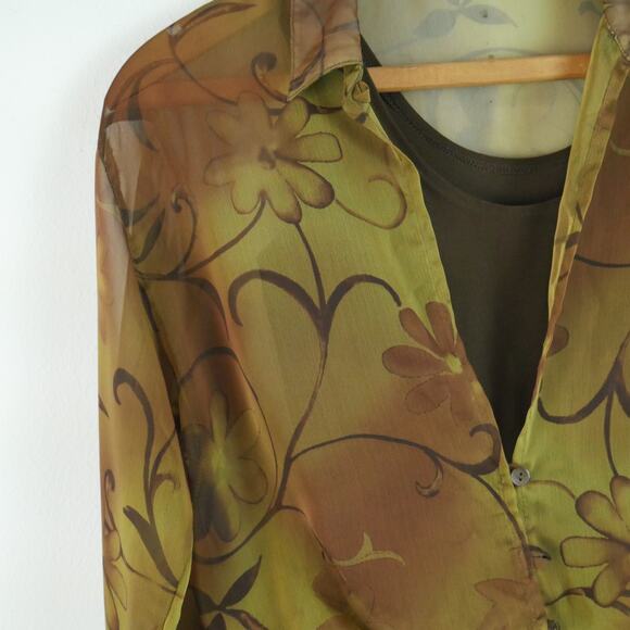 Vintage Cache Bodysuit Small 90s Sheer Chiffon Ethereal Floral Grunge Y2K Top - Picture 3 of 12